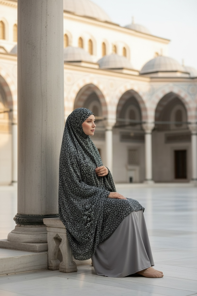 Semi-Long handmade Khimar Hijab with Niqab Lightweight Breathable Islamic Prayer Outfit