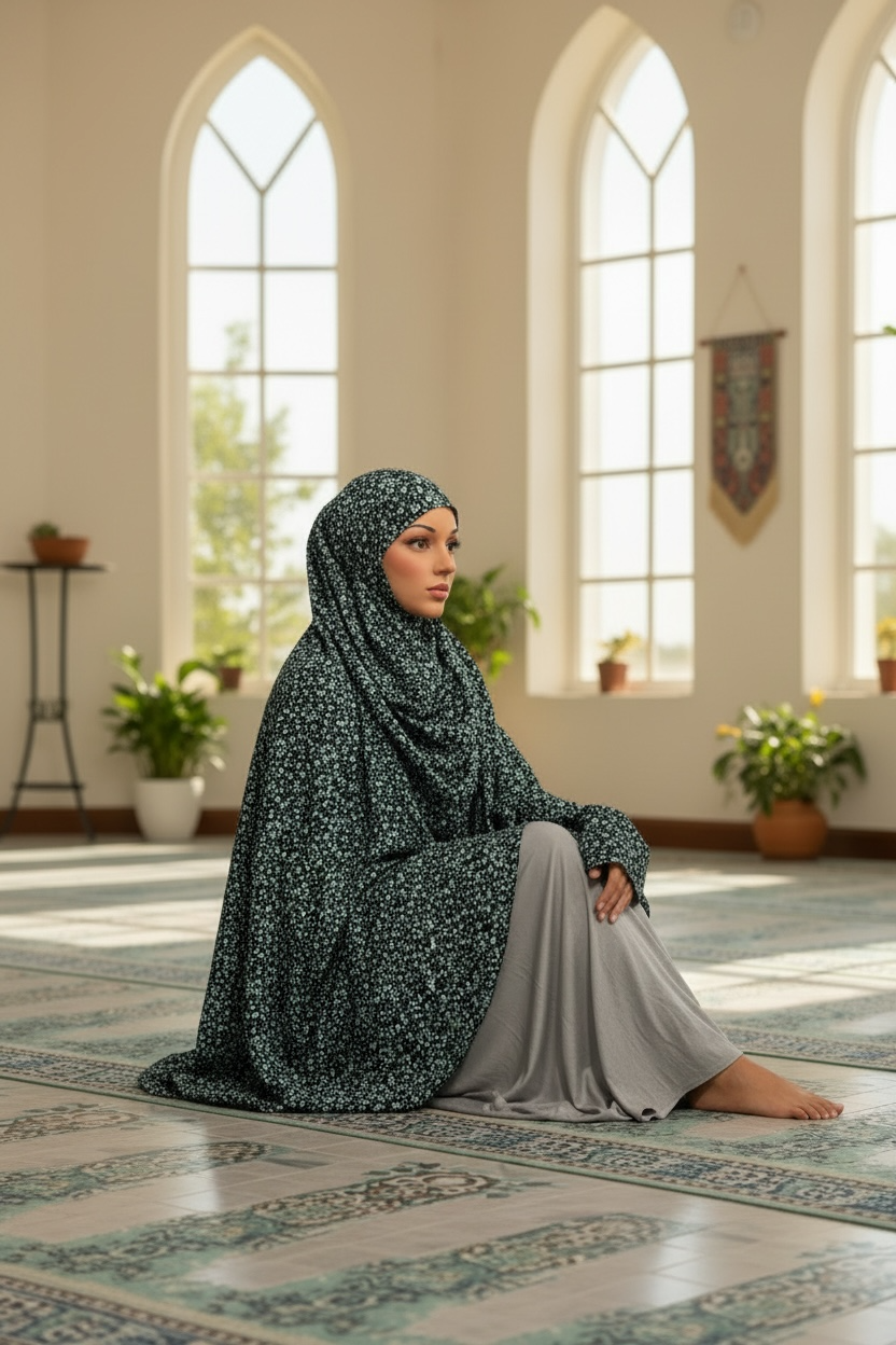 Handmade Khimar Hijab with Niqab No Sleeves Lightweight Breathable Islamic Prayer Outfit Non-Slip  Khimar 45” Length 55”Width