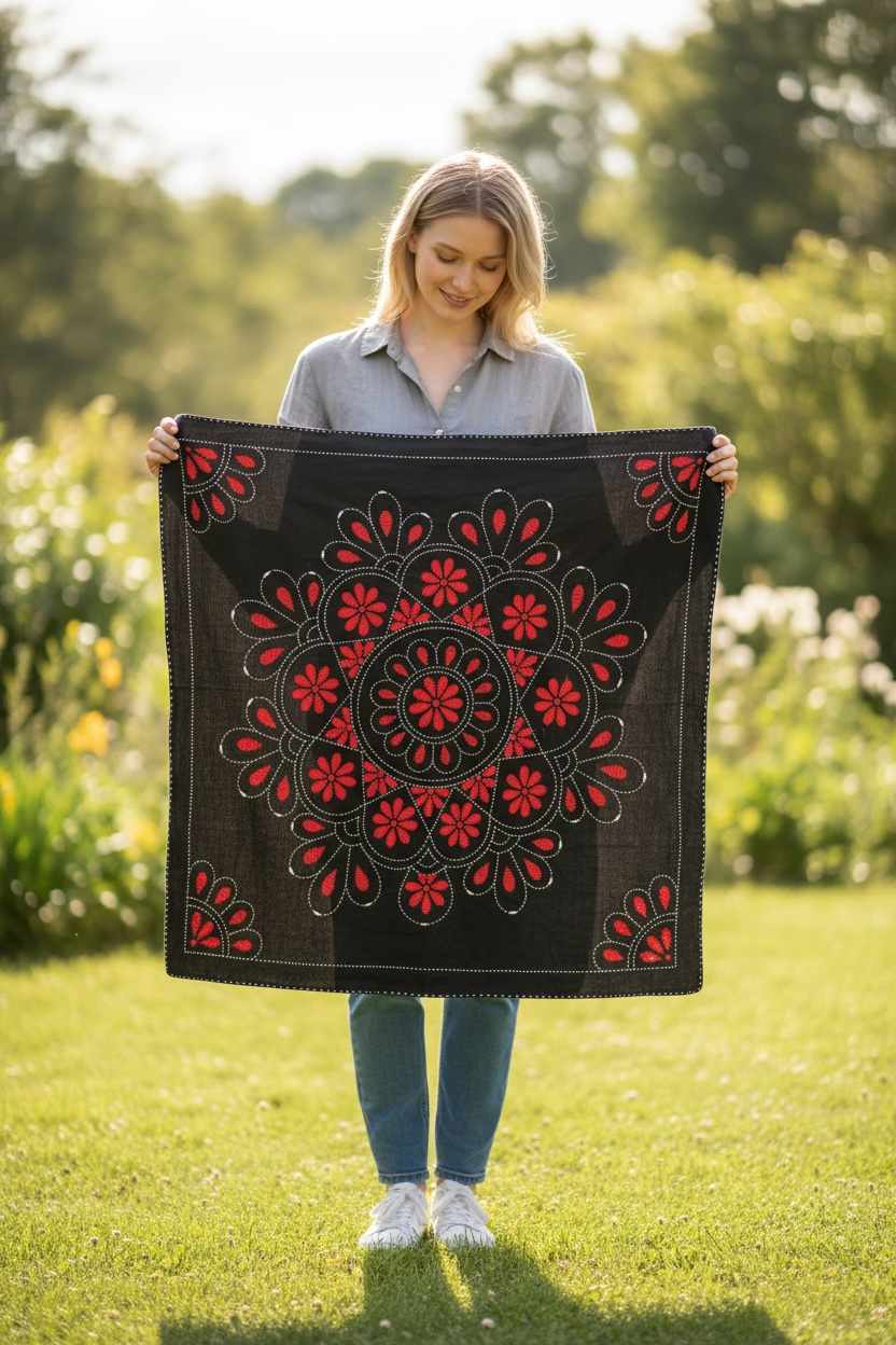 Hand-Embroidered Baby quilt Nokshi Khanta 35×28 Inches, 100% Cotton” vintage style inspired