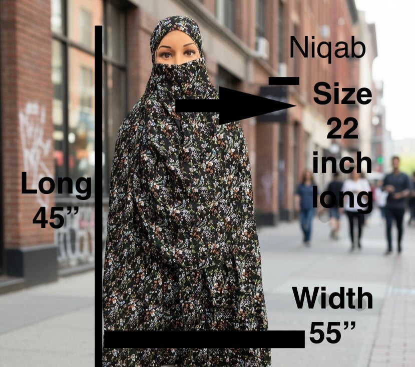 Handmade Khimar Hijab with Niqab No Sleeves Lightweight Breathable Islamic Prayer Outfit Non-Slip  Khimar 45” Length 55”Width