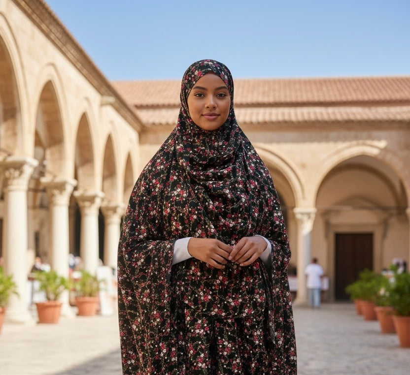 Handmade Khimar Hijab with Niqab No Sleeves Lightweight Breathable Islamic Prayer Outfit Non-Slip  Khimar 45” Length 55”Width